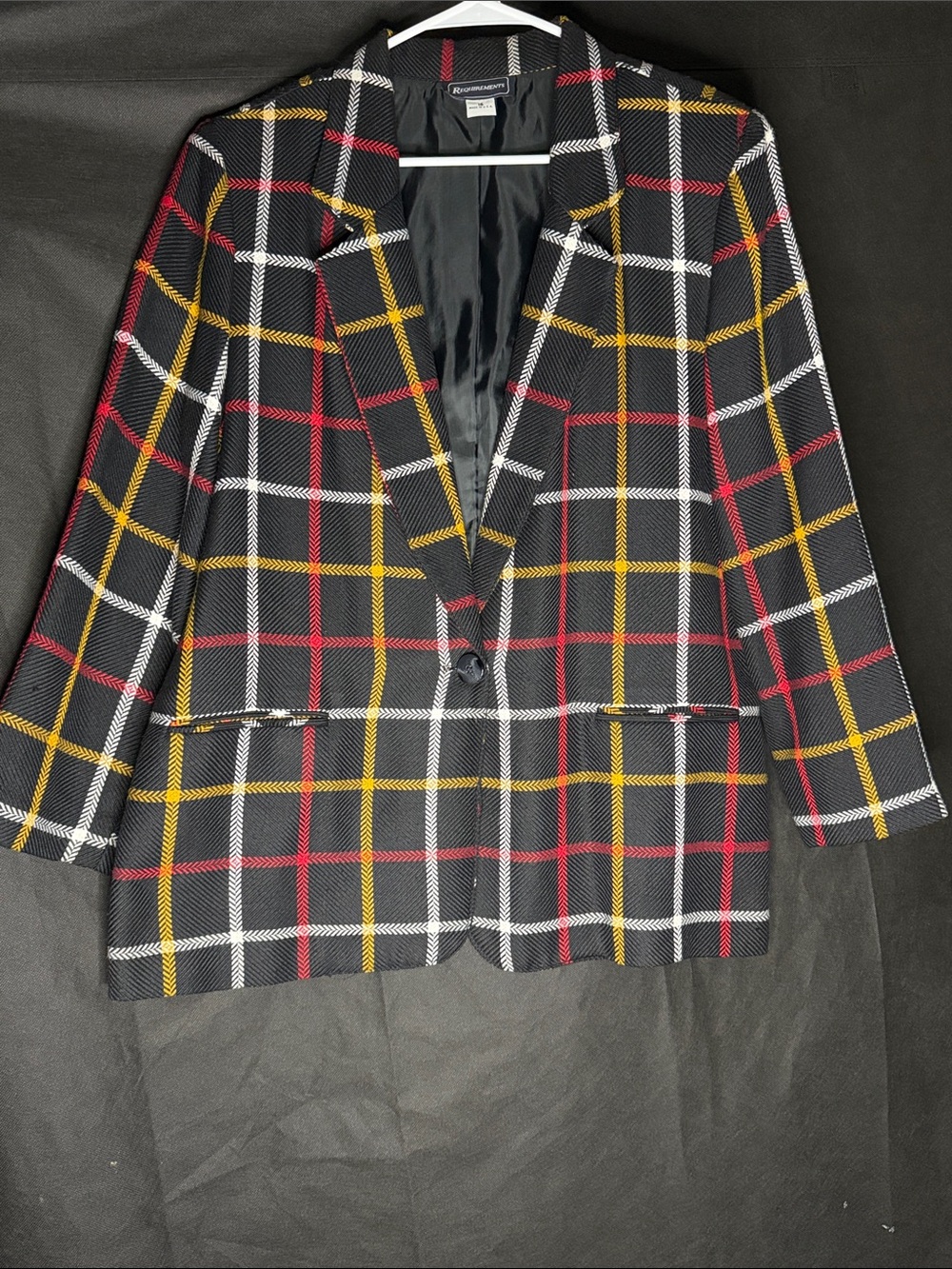 Requirements Black Plaid Sport Coat with Red, Yellow & White Windowpane